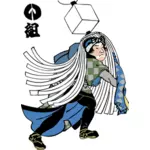 Edo palomies juoksee sinisessä viittavektorikuvassa