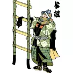 Edo brandman med en stege vektor illustration
