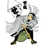 Edo firefighter holding a lamp vector drawing
