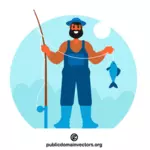 Pescatore che cattura il pesce