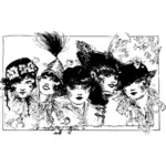 Gambar vektor dari lima anak perempuan dengan topi