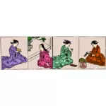 Asiatische Damen in farbenfrohen kimonos