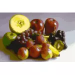 Vector graphics of stylized fruit selection on a table