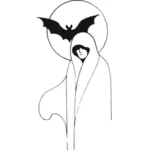 Gambar vektor hantu wanita dengan kelelawar di belakang