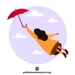 Fille volant avec un parapluie