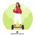 Dívka na hoverboardu se smartphonem