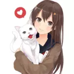 Anime jente med kattungen