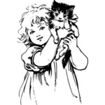Victoriaanse meisje met kitty vector afbeelding