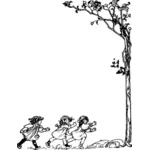 Meisjes lopen naar boom