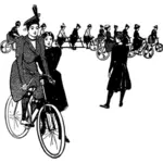 Wektor rysunek dziewczyny rower szkoły