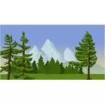 Adegan gunung dengan pohon-pohon pinus
