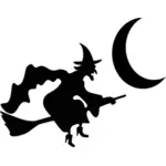 בתמונה וקטורית של מכשפה מעופפת עם חצי ירח