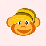 Afbeelding van gelukkig aap met banaan op zijn kop