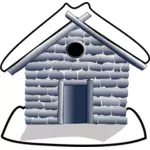 Vector de la imagen de la pequeña casa bajo nieve en escala de grises