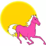 Vektor-ClipArt-Grafik der laufenden rosa Pferd in Sonne