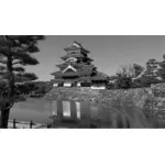 Château japonais en noir et blanc