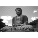 Estátua de Buda em preto e branco