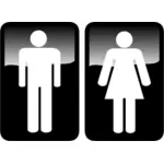 Grafis vektor tanda hitam laki-laki dan perempuan toilet persegi panjang