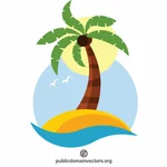 Tropik bir adada palmiye ağacı