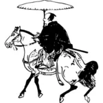 Samurai op een paard houdt een paraplu vector afbeelding