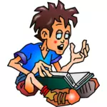 Graphiques vectoriels de garçon lisant un livre de ses genoux