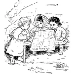 Anak-anak yang membaca koran vektor ilustrasi