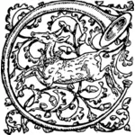 Gambar vektor rusa dan tanduk pada bingkai dekoratif bulat