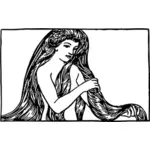 Vektori piirustus neidosta, jolla on pitkät hiukset