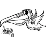 Pelican with fish vector clip art