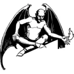 Illustrazione di vettore del diavolo di seduta giocando con il fuoco