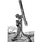 Velho telescópio em uma ilustração do vetor de tripé