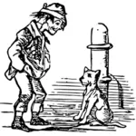 Beggar and dog vector drawing
