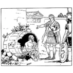 第欧根尼与亚历山大大帝的矢量绘图