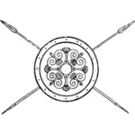 Escudo griega con dibujo vectorial de lanzas