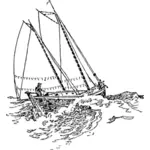 Vaaleanpunainen vene merellä vektorikuva