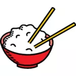 Bol de arroz con palillos vector clip art