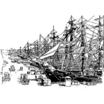 Alten Segeln Schiffe bei Dockside-Vektor-Bild
