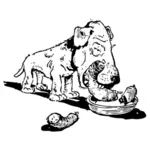 Собака ест колбасу векторное изображение