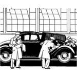 Ilustración vectorial de la inspección final del coche