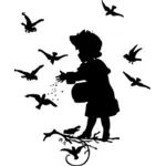 Dziewczyna karmienia ptaków ilustracji wektorowych