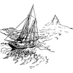 Barcă cu pânze în furtună de desen vector