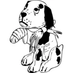 Cachorro triste com uma ilustração do vetor de perna quebrada