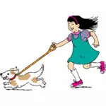הבחורה בתמונה וקטורית הכלב הליכה