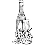 Vektor-Illustration der Flasche Wein und Glas