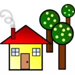 Prosty rysunek domu z gruby kontur biały i czerwony dach