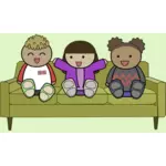 Copiii pe o canapea vizionarea TV de desen vector