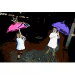 Lapset sateenvarjojen kanssa