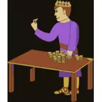 Vector de dibujo de rey contando monedas de oro
