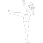 Gambar vektor seniman bela diri wanita melakukan tendangan