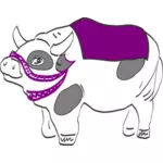 Ilustrasi vektor sapi dengan pelana ungu